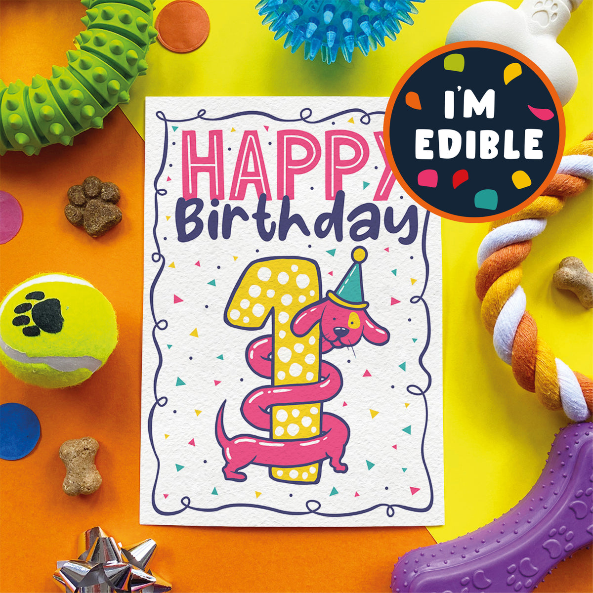 1st Birthday Dog Card Edible Card for a One-Year-Old Pup – Scoff