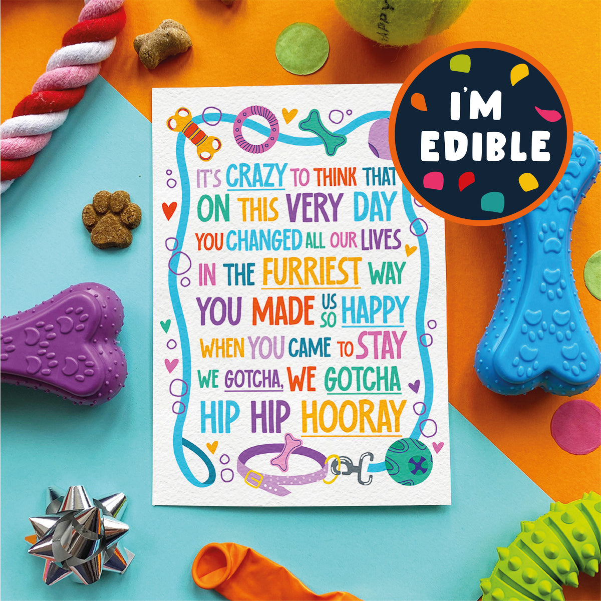 Happy Gotcha day Card for dogs Poem edible – Scoff Paper