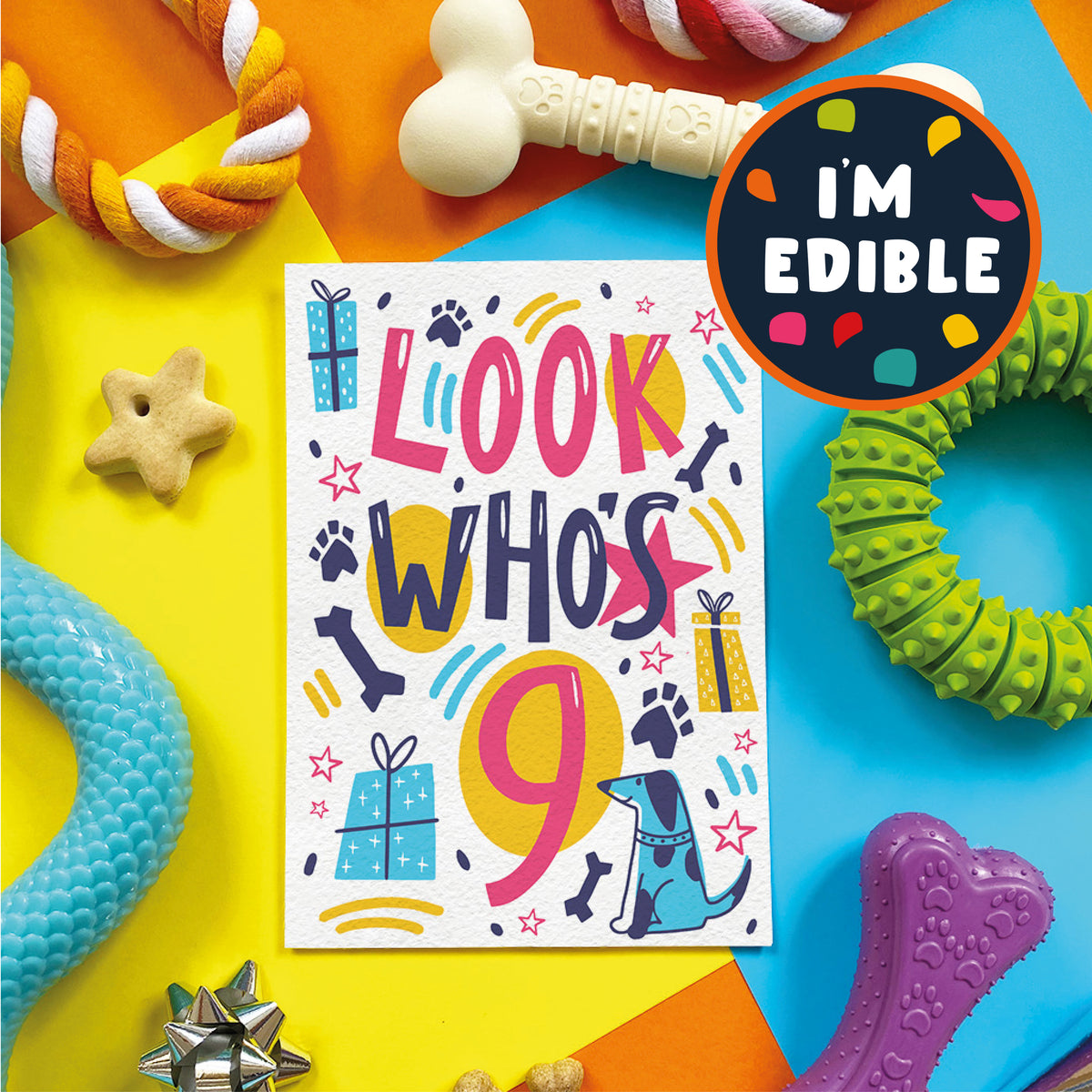 Happy Birthday card for dogs - 9th birthday - bacon flavour – Scoff Paper