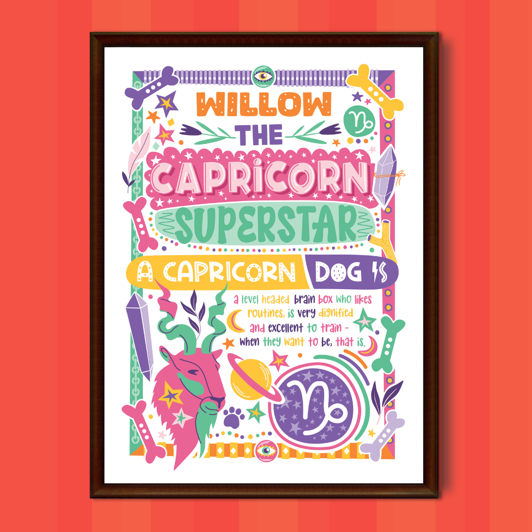 Capricorn dog personalised zodiac wall print