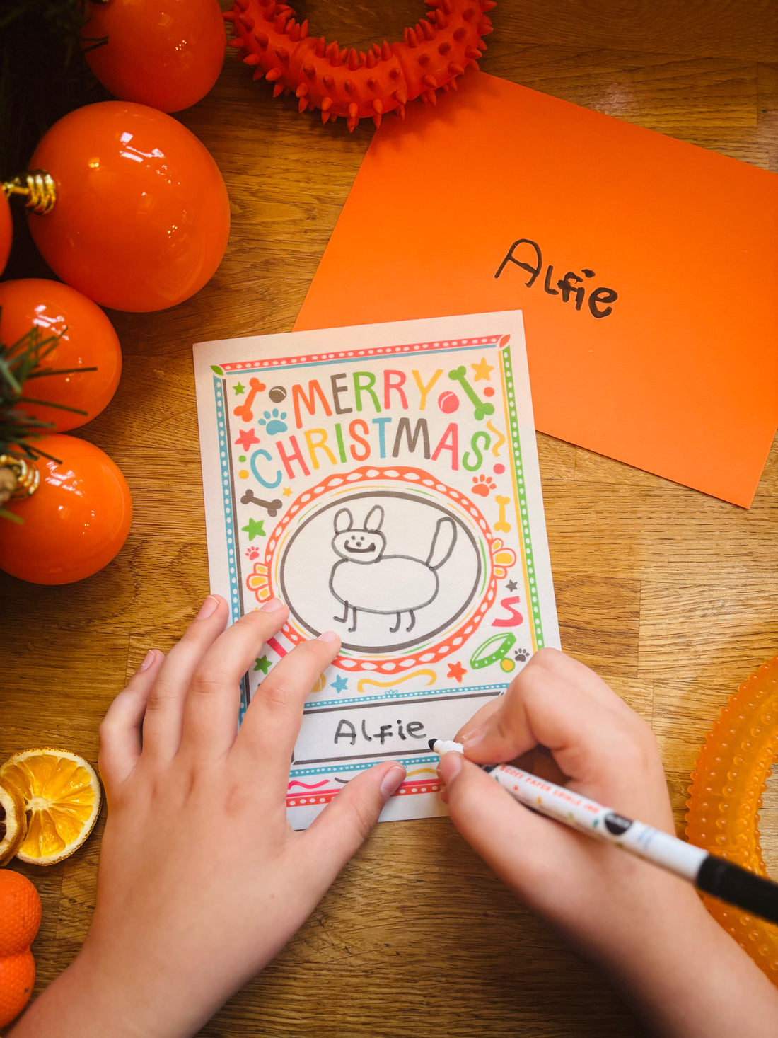 Paw-trait — Draw Your Own Dog – Edible Dog Christmas Card & Pen Set (Bacon)