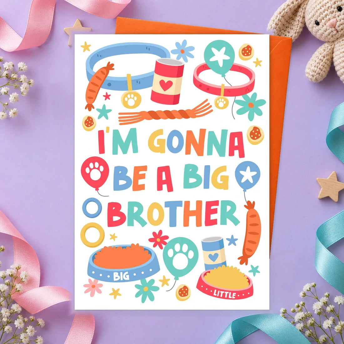 Big Brother – Edible Dog Card, chicken flavour by Scoff Paper, shown with an orange envelope