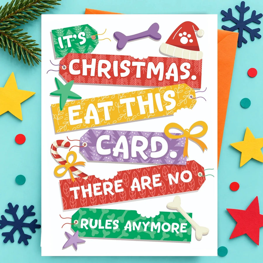 Christmas: No Rules – Edible Dog Christmas Card (Bacon)