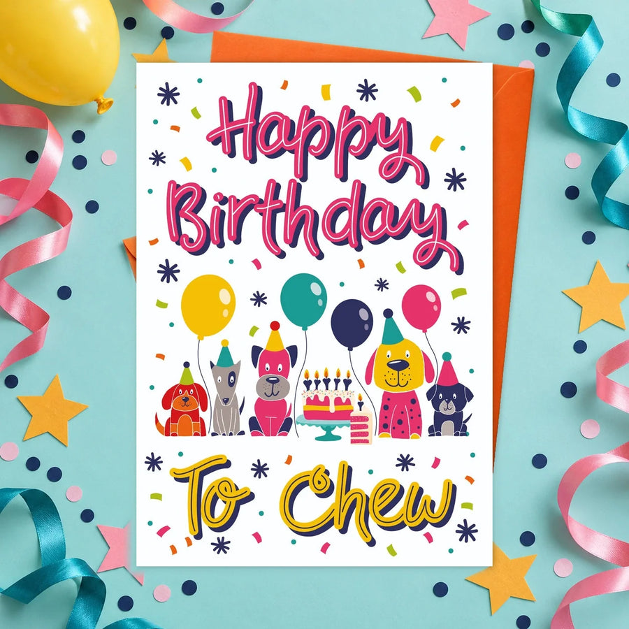 Happy Birthday to CHEW! – Edible Dog Birthday Card (Bacon)