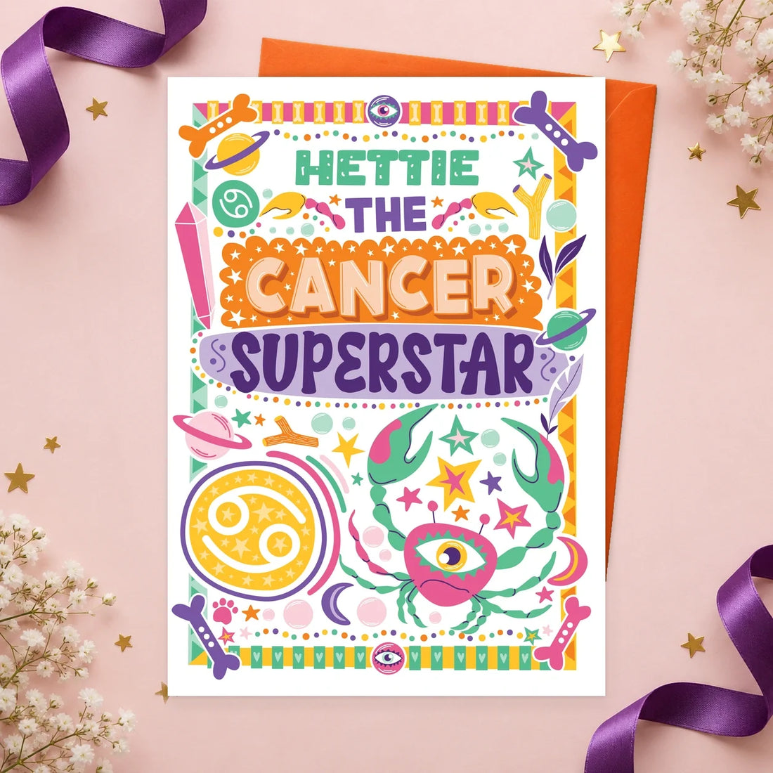 Cancer (21 June–22 July) – Personalised Edible Dog Horoscope Card, chicken flavour by Scoff Paper, shown with an orange envelope